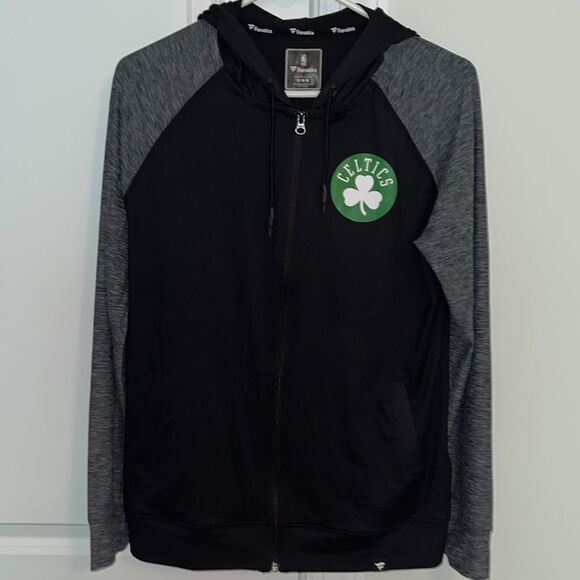 Boston Celtics Thin Zipper Hoodie Hooded Spellout Sweatshirt Gray Black Jacket M - Picture 1 of 5